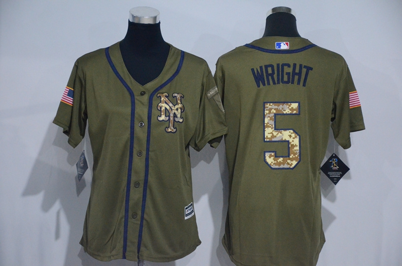 Womens 2017 MLB New York Mets #5 Wright Green Salute to Service Stitched Baseball Jersey